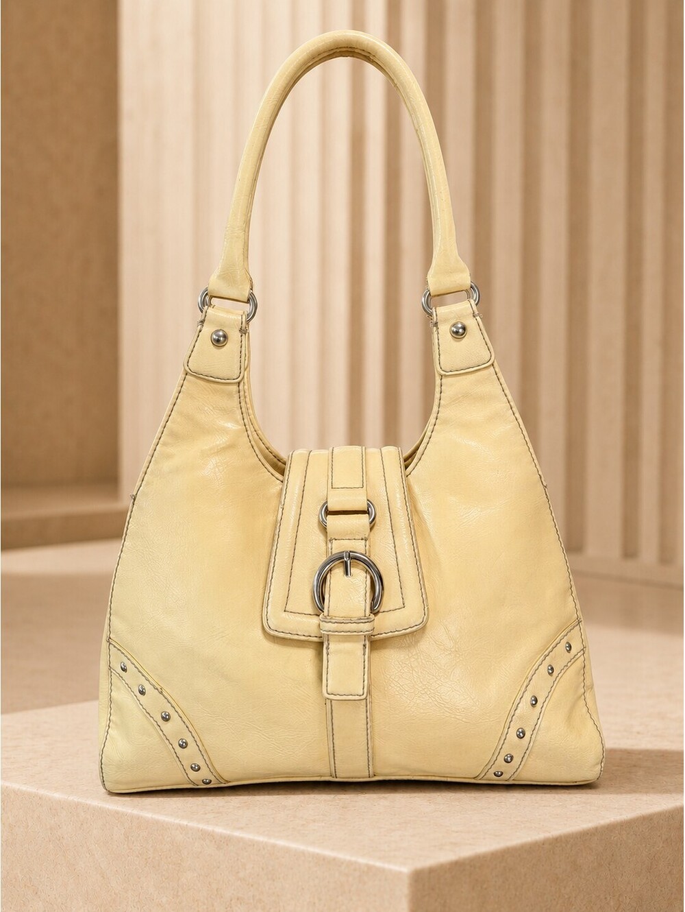 St. John's Bay Leather hobo Shoulder Bag Vintage Chic Medium Yellow